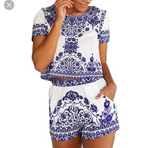 Blue and white shirt sleeve blouse